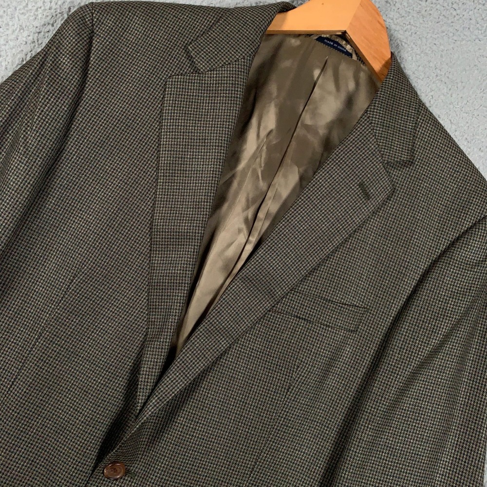 Ralph Lauren Sport Coat Blazer Mens 44L Brown Silk Wool Houndstooth Two Button